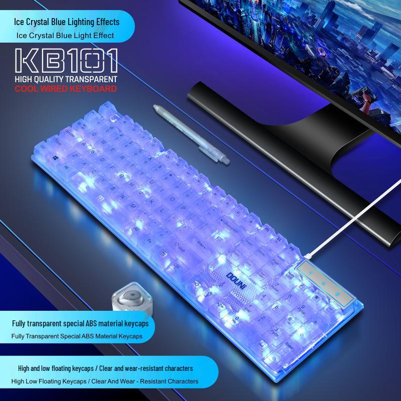 Douni KB101 RGB Wired Gaming Keyboard, Transparent Design, Mechanical Feel, 7-Color Backlit for Laptop.
Douni KB101 RGB Wired Gaming Keyboard, Transparent Design, Mechanical Feel, 7-Color Backlit for Laptop.