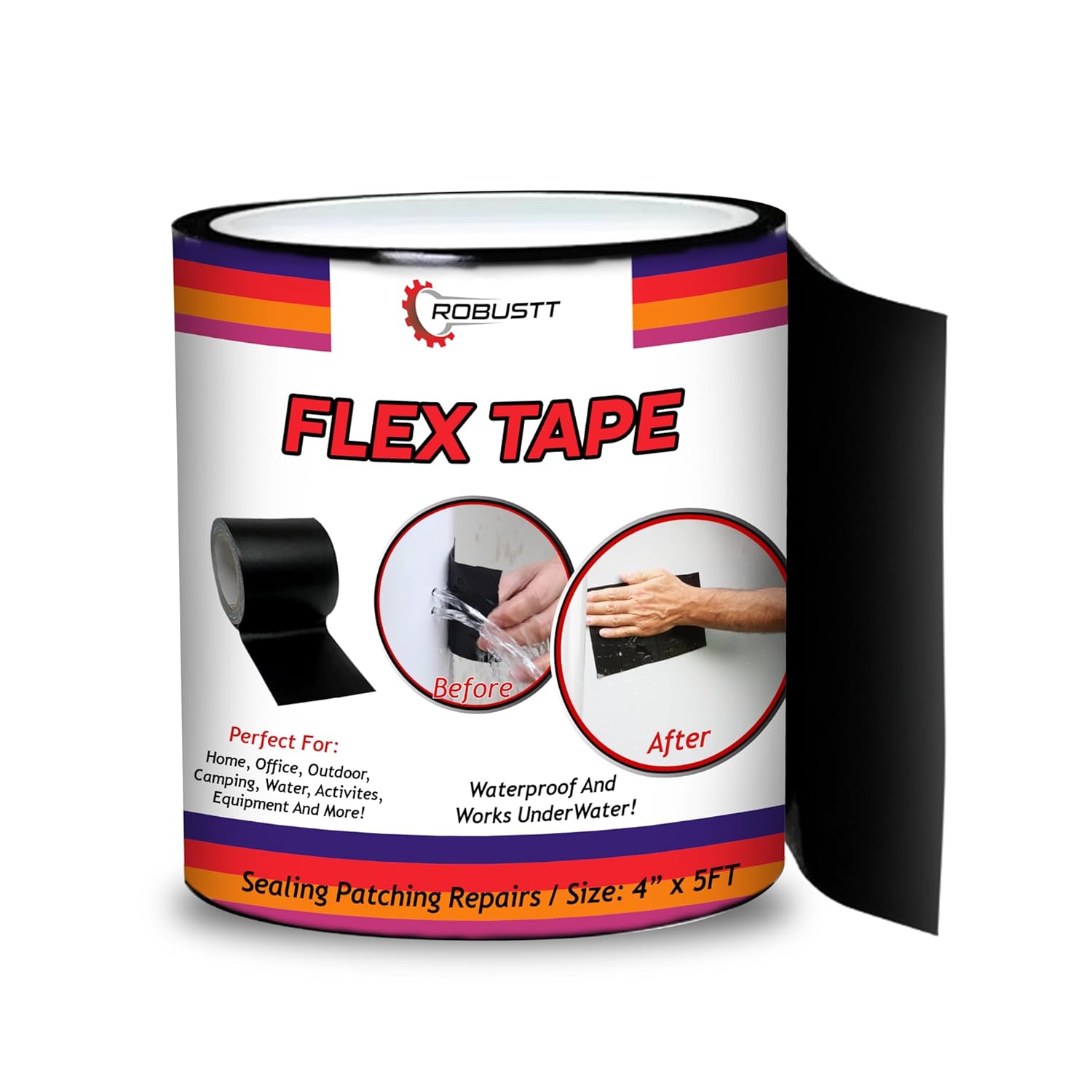 Лента Robustt Flex (Пакет из 1) Прорезиненная водонепроницаемая лента толщиной 10 см x 1,5 м для поверхностей с утечками, прочная, гибкая, водонепроницаемая. (черный) Pack of 1 чёрный
Лента Robustt Flex (Пакет из 1) Прорезиненная водонепроницаемая лента толщиной 10 см x 1,5 м для поверхностей с утечками, прочная, гибкая, водонепроницаемая. (черный) Pack of 1 чёрный