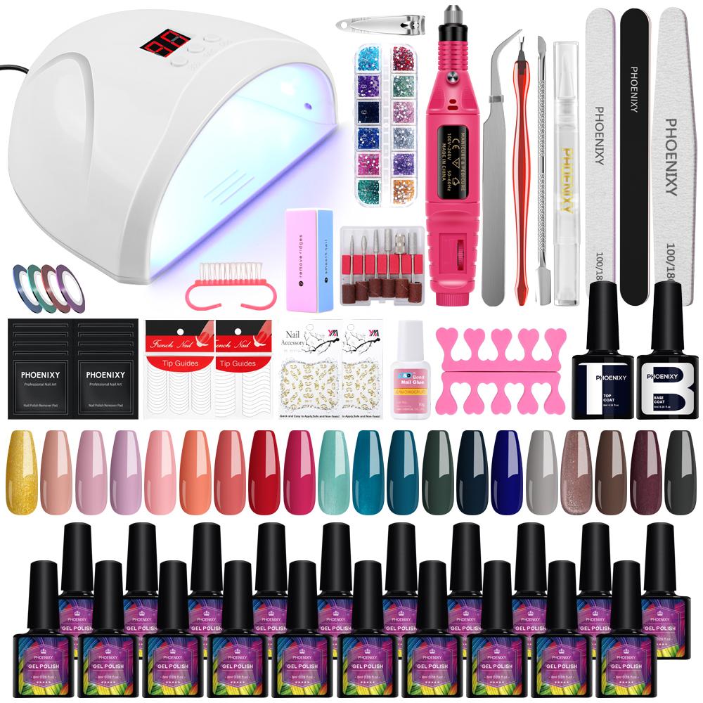 PHOENIXY 20Colors Набор гелей для лака для ногтей Полуперманентный лак для ногтей с лампой для сушки ногтей мощностью 36 Вт УФ-базовое верхнее покрытие Набор для маникюра для ногтей
PHOENIXY 20Colors Набор гелей для лака для ногтей Полуперманентный лак для ногтей с лампой для сушки ногтей мощностью 36 Вт УФ-базовое верхнее покрытие Набор для маникюра для ногтей