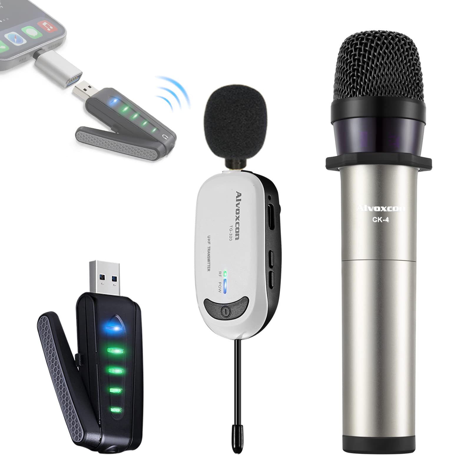 Wireless Microphone USB ALVOXCON Pin Microphone Hand Microphone iPhone Microphone Two Types of Microphones Included Wireless Microphone for 2 People
Wireless Microphone USB ALVOXCON Pin Microphone Hand Microphone iPhone Microphone Two Types of Microphones Included Wireless Microphone for 2 People