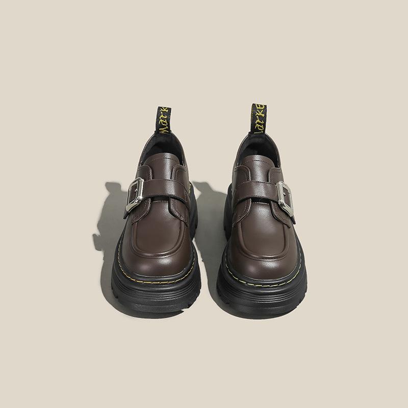 Осень и зима платформа ремешок с пряжкой ретро маленькие кожаные туфли колледж стиль одинарные туфли 40 коричневый