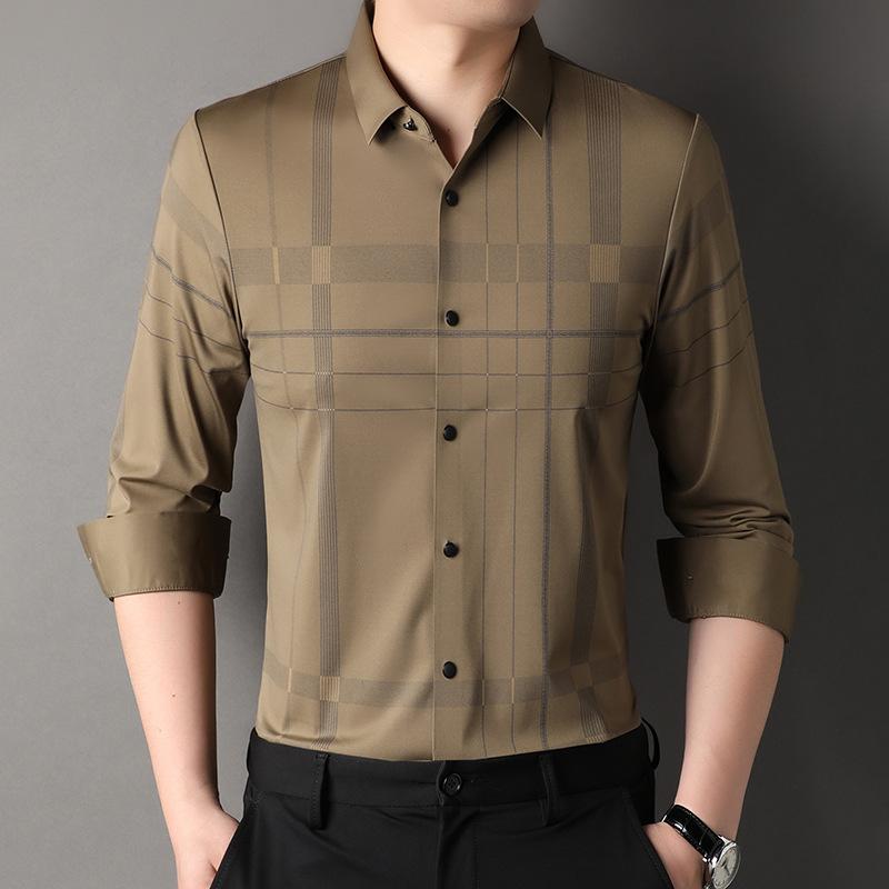 Осенняя новая мужская рубашка в клетку с длинными рукавами, рубашка для людей среднего возраста, модная рубашка для папы с эластичным верхом в дюйме 3XL
