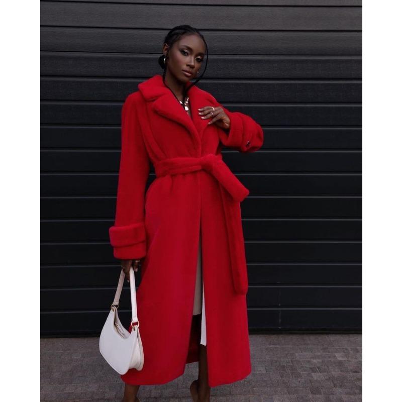 Зимняя шуба из искусственного кроличьего меха женская удлиненная до колена шуба из искусственного меха утолщенная теплая плюшевая темпераментная элегантная XXL красный