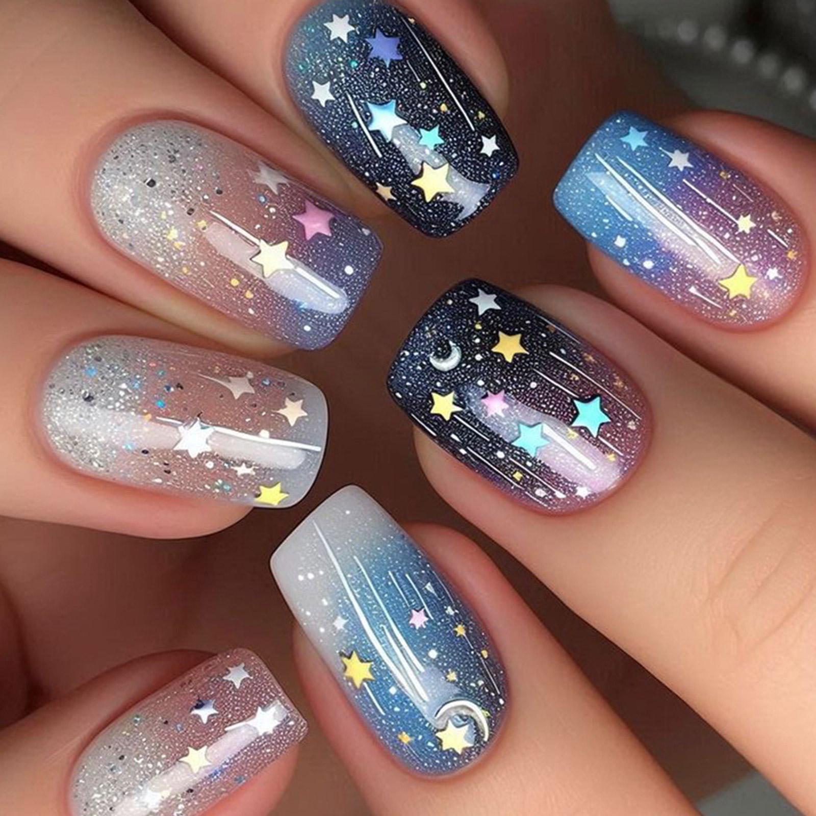 24 шт. накладных ногтей квадратной формы среднего размера с космическим дизайном, луной и звездами, акриловые глянцевые, наклеивающиеся для женщин и девочек
24 шт. накладных ногтей квадратной формы среднего размера с космическим дизайном, луной и звездами, акриловые глянцевые, наклеивающиеся для женщин и девочек