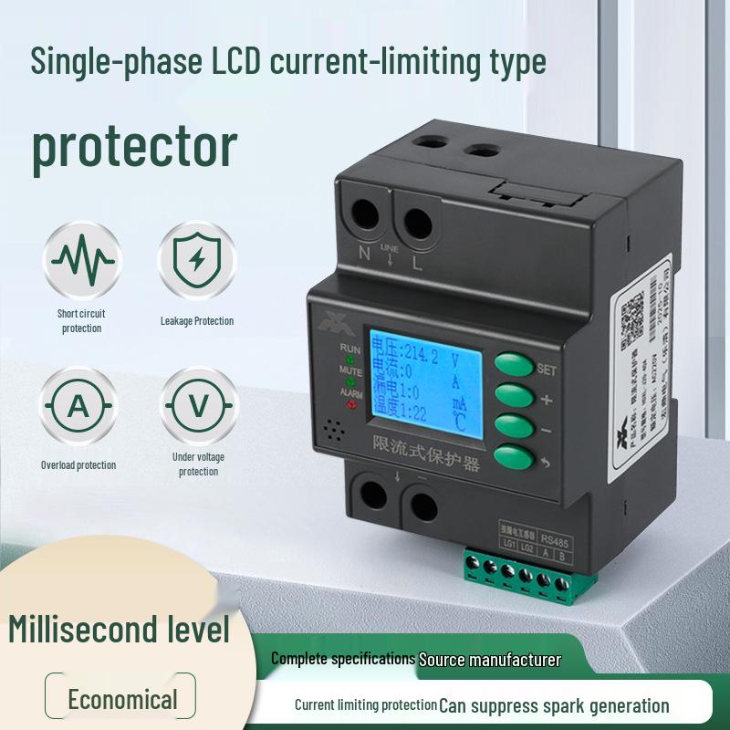 Single-Phase LCD Current-Limiting Protector with Overcurrent, Short-Circuit, Arc Extinguishing, Over/Undervoltage, Overload, and Leakage Protection. 20A
Single-Phase LCD Current-Limiting Protector with Overcurrent, Short-Circuit, Arc Extinguishing, Over/Undervoltage, Overload, and Leakage Protection. 20A