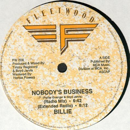12-дюймовая пластинка BILLIE - Nobody s Business FW008 Fleetwood Record 1986 Япония танцевальная и электронная музыка
12-дюймовая пластинка BILLIE - Nobody s Business FW008 Fleetwood Record 1986 Япония танцевальная и электронная музыка