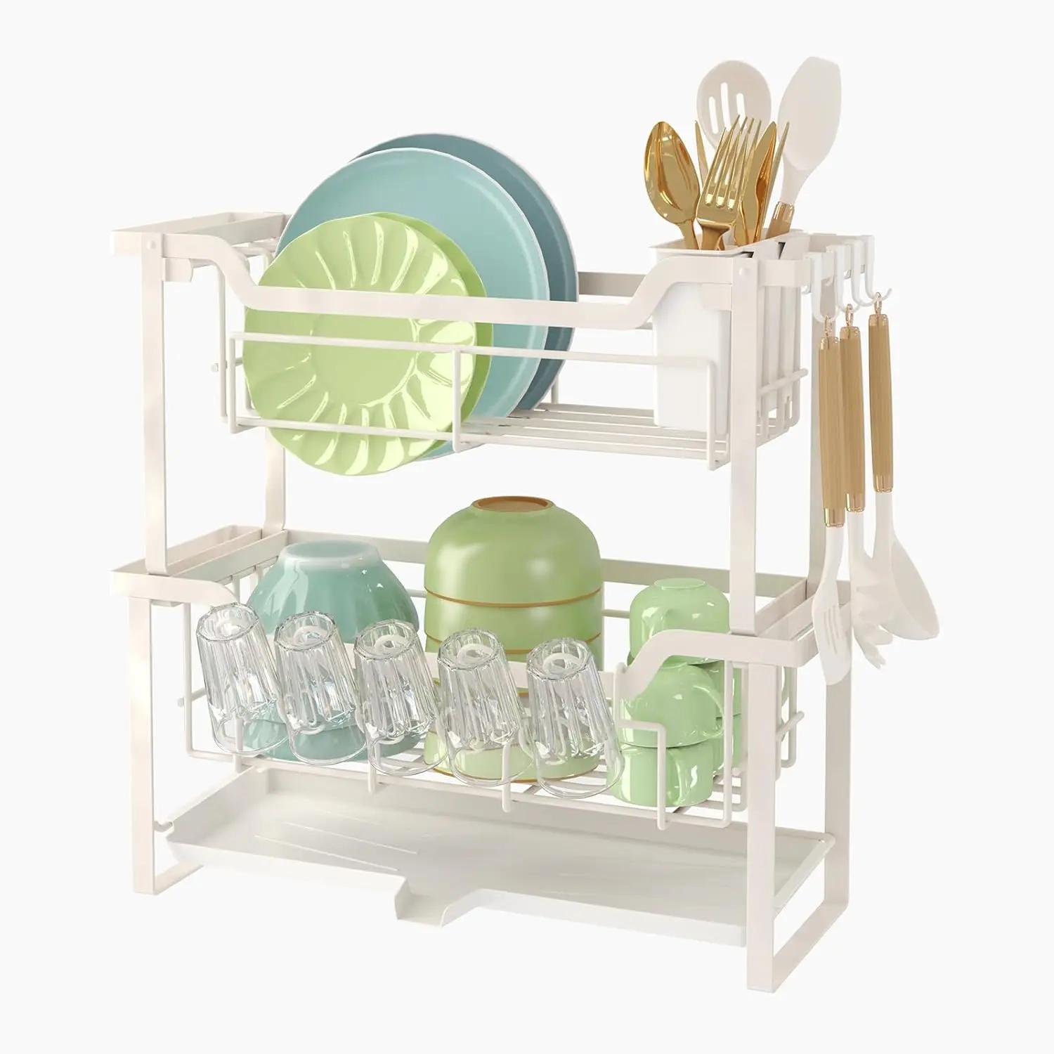 Slim dish rack with drainboard for narrow spaces, fits 12 plates, 12 bowls, 5 glasses and some cutlery, bathroom or kitchen use 2-tier белый
Slim dish rack with drainboard for narrow spaces, fits 12 plates, 12 bowls, 5 glasses and some cutlery, bathroom or kitchen use 2-tier белый