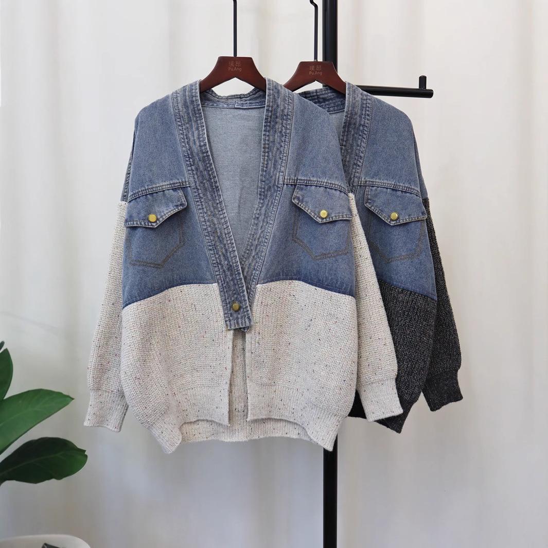 European Patchwork Denim Knitted Cardigan - Korean Style Women s Loose Sweater Coat One Size
European Patchwork Denim Knitted Cardigan - Korean Style Women s Loose Sweater Coat One Size