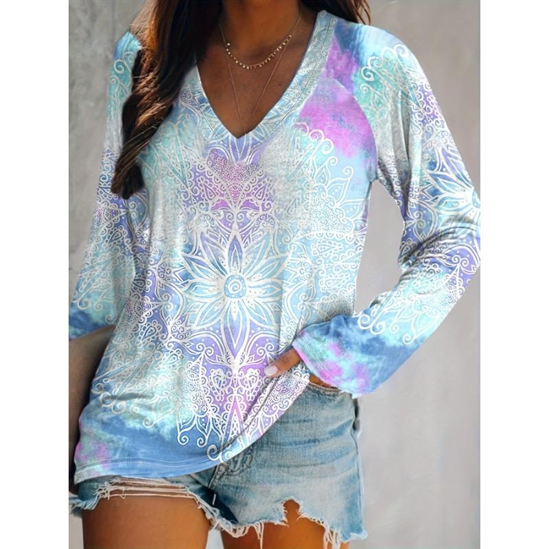 Женская футболка в богемном стиле с tie dye, V-образным вырезом и длинным рукавом - свободный крой, V-образный вырез, подходит для всех сезонов S
Женская футболка в богемном стиле с tie dye, V-образным вырезом и длинным рукавом - свободный крой, V-образный вырез, подходит для всех сезонов S