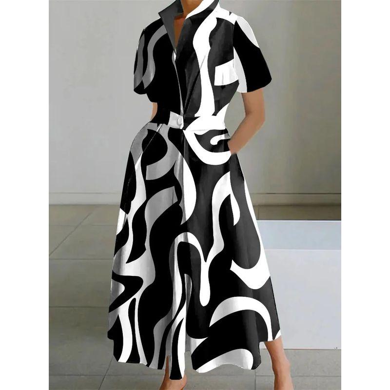 Women Casual Shirt Dress Fashion Fashion Shirt Elastic Waist Large Swing Dress Black and white pattern L
Women Casual Shirt Dress Fashion Fashion Shirt Elastic Waist Large Swing Dress Black and white pattern L