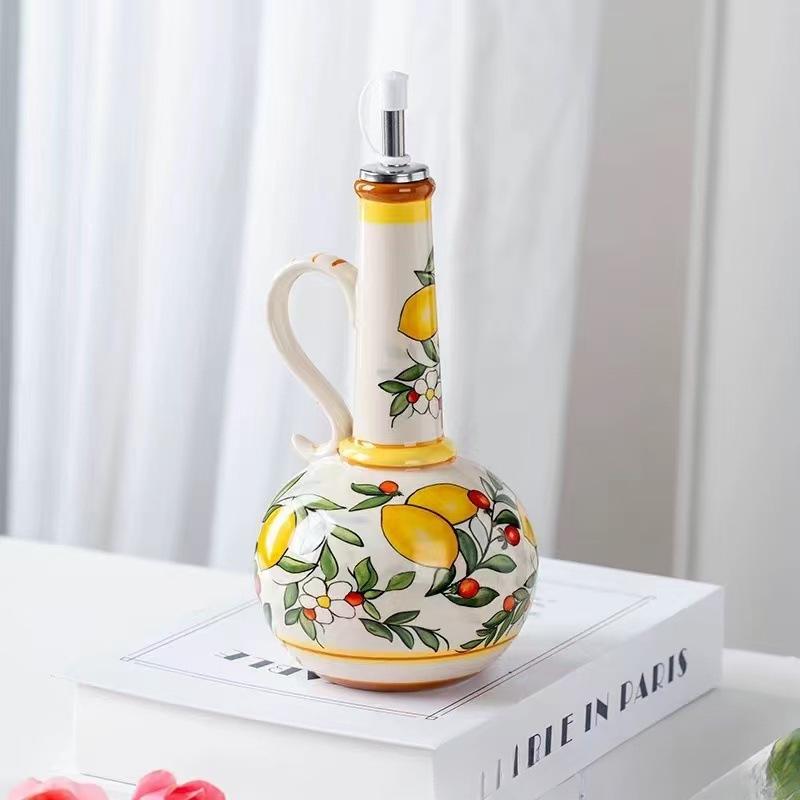 Italian Ceramic Olive Oil & Vinegar Bottle with Artistic Underglaze Design
Italian Ceramic Olive Oil & Vinegar Bottle with Artistic Underglaze Design
