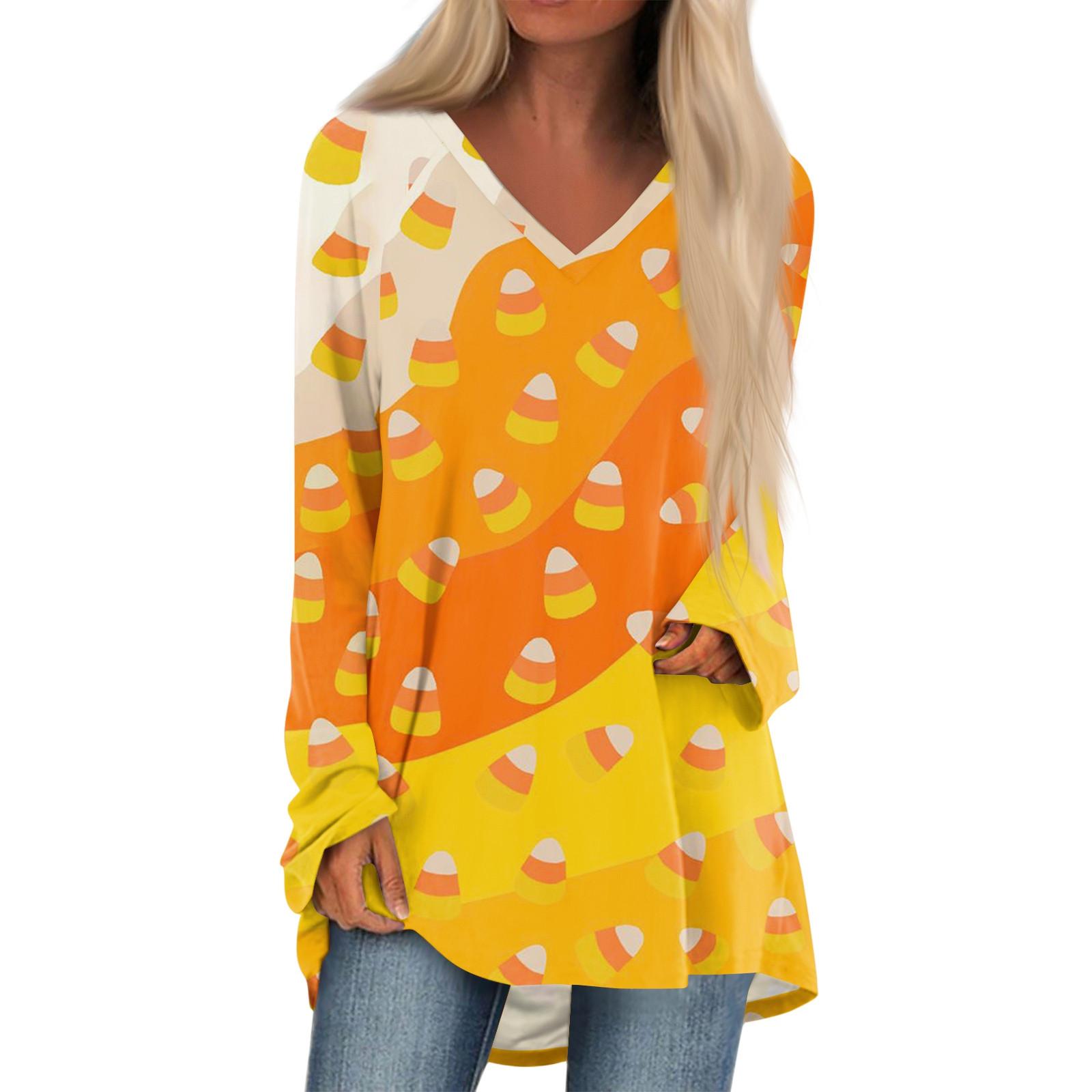 Женская повседневная футболка с длинными рукавами и V-образным вырезом с принтом Halloweenl, длинная свободная футболка L жёлтый
Женская повседневная футболка с длинными рукавами и V-образным вырезом с принтом Halloweenl, длинная свободная футболка L жёлтый