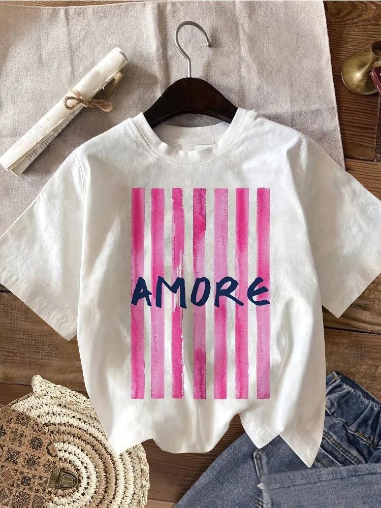 Women s casual short Unisex T-shirt with AMORE letters and pink striped print Breathable round neck top S
Women s casual short Unisex T-shirt with AMORE letters and pink striped print Breathable round neck top S