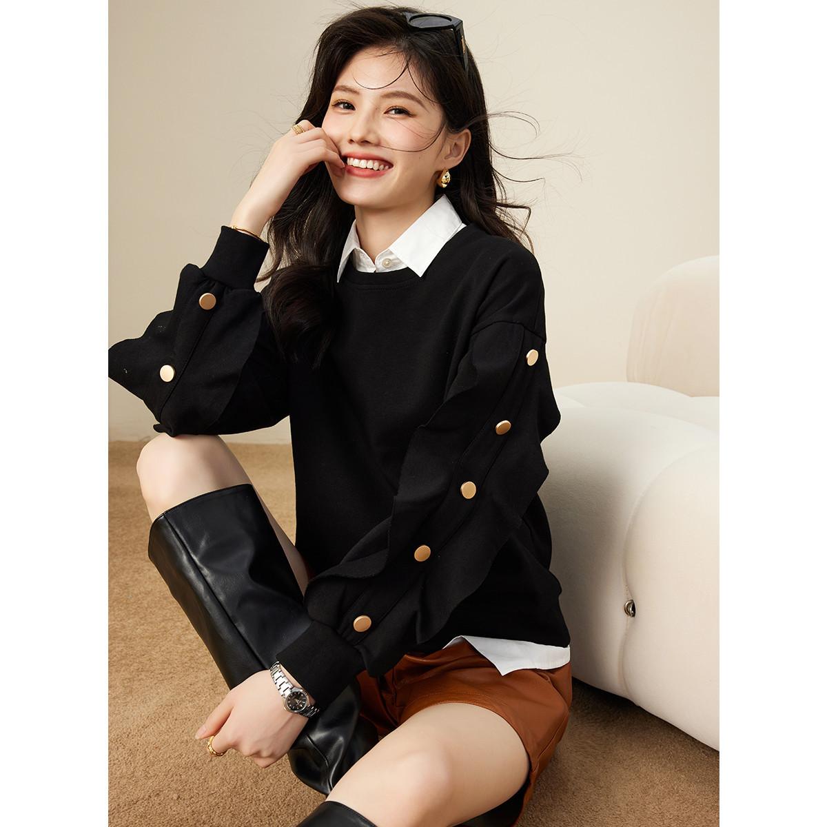 Lace Sleeve Sweater Autumn New High Sense Round Neck Commuter Joker Sweater Woman S чорний
Lace Sleeve Sweater Autumn New High Sense Round Neck Commuter Joker Sweater Woman S чорний