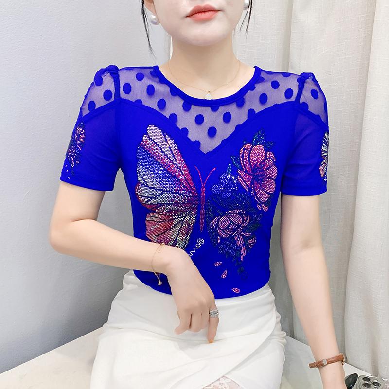 Summer New Polka Dot Lace T-Shirt Women s Shiny Butterfly Hot Diamonds Bling Designer Tops Elegant Slim Female Tees 3XL синій
Summer New Polka Dot Lace T-Shirt Women s Shiny Butterfly Hot Diamonds Bling Designer Tops Elegant Slim Female Tees 3XL синій