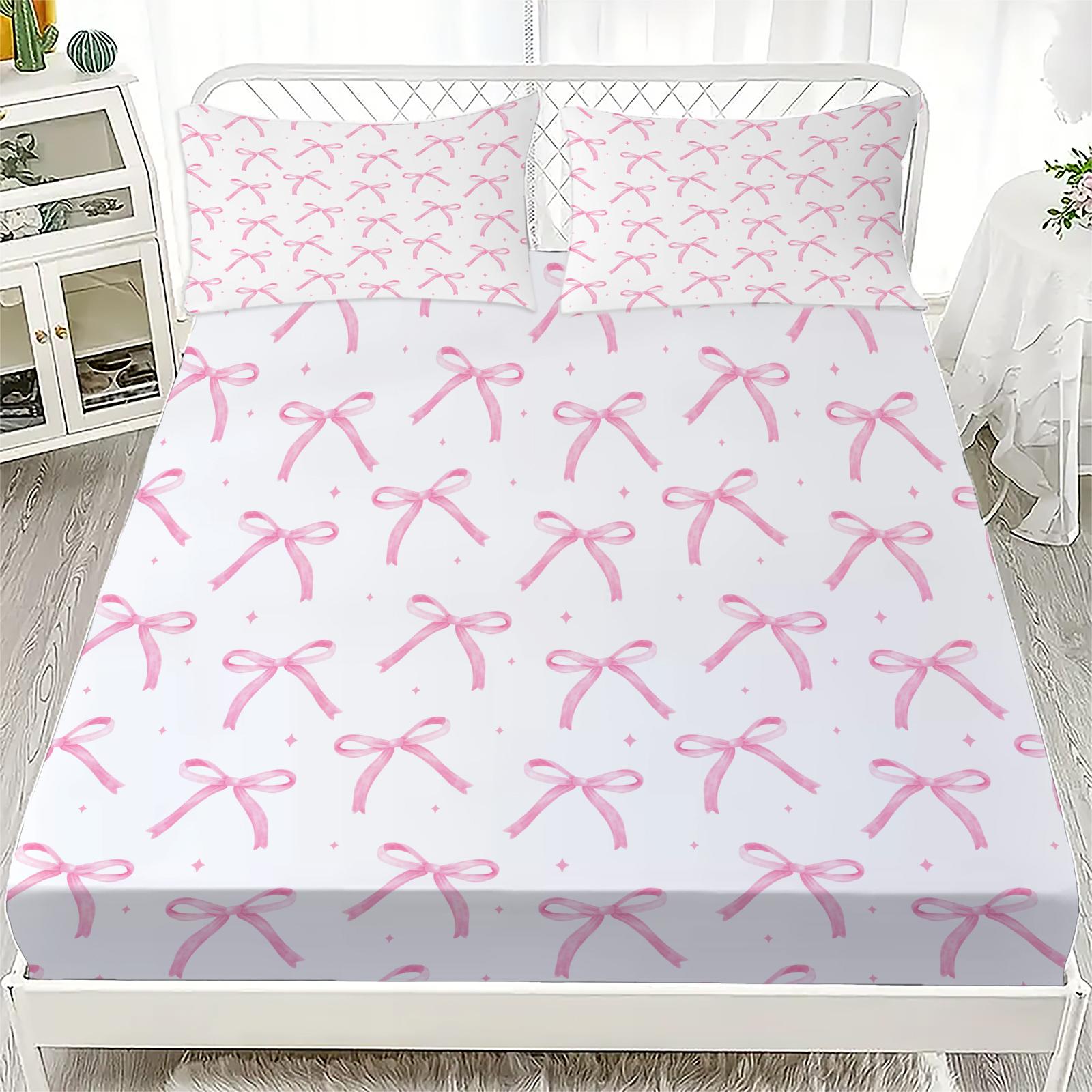 Персонализированный комплект простыней на резинке с бантом Персонализированный комплект постельного белья с бантом Удобный, приятный к коже, милый стиль 120x220см 90x200cmx25