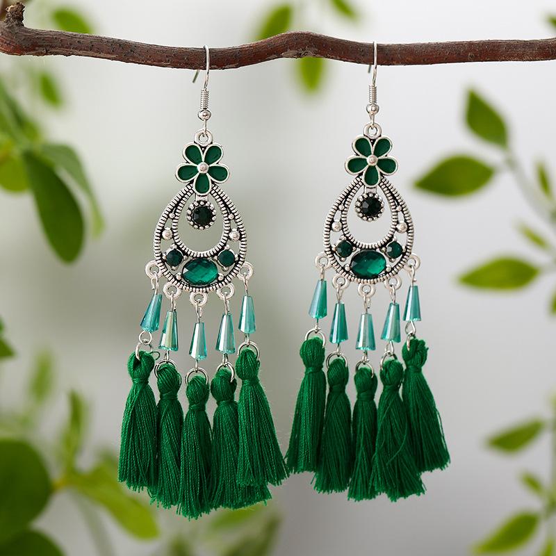Bohemian Fashion Enamel Flower Geometric Tassel Long Earrings For Women Crystal Rhinestone Handmade Boho Wedding Zircon Gift зелений
Bohemian Fashion Enamel Flower Geometric Tassel Long Earrings For Women Crystal Rhinestone Handmade Boho Wedding Zircon Gift зелений