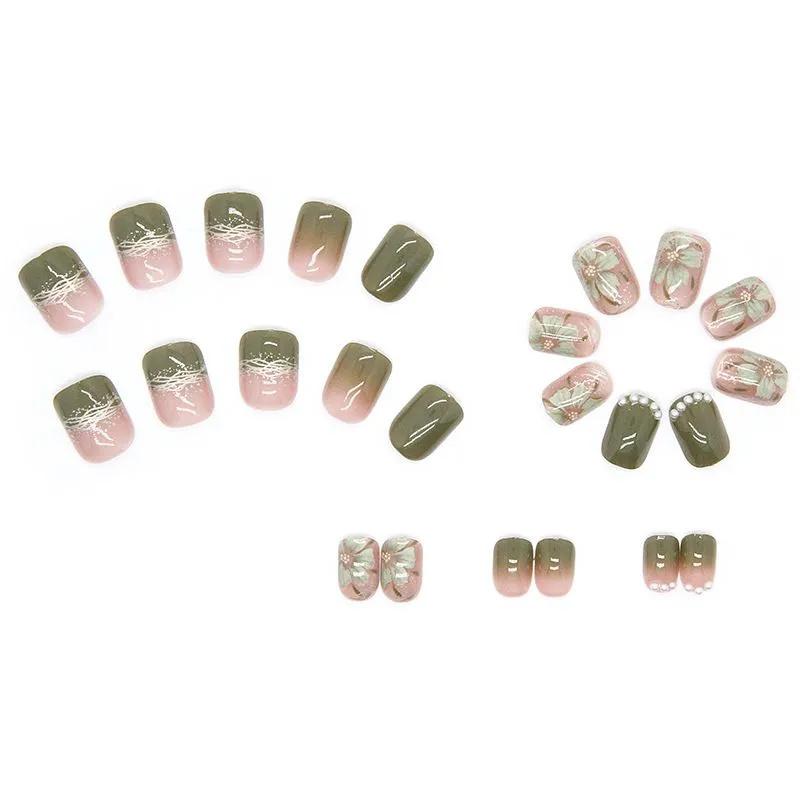 Reusable Press On False Nails Set Full Cover Removable Artificial Nail Tips with Floral and Patterned Designs Multiple Sizes Included One Size зелений
Reusable Press On False Nails Set Full Cover Removable Artificial Nail Tips with Floral and Patterned Designs Multiple Sizes Included One Size зелений