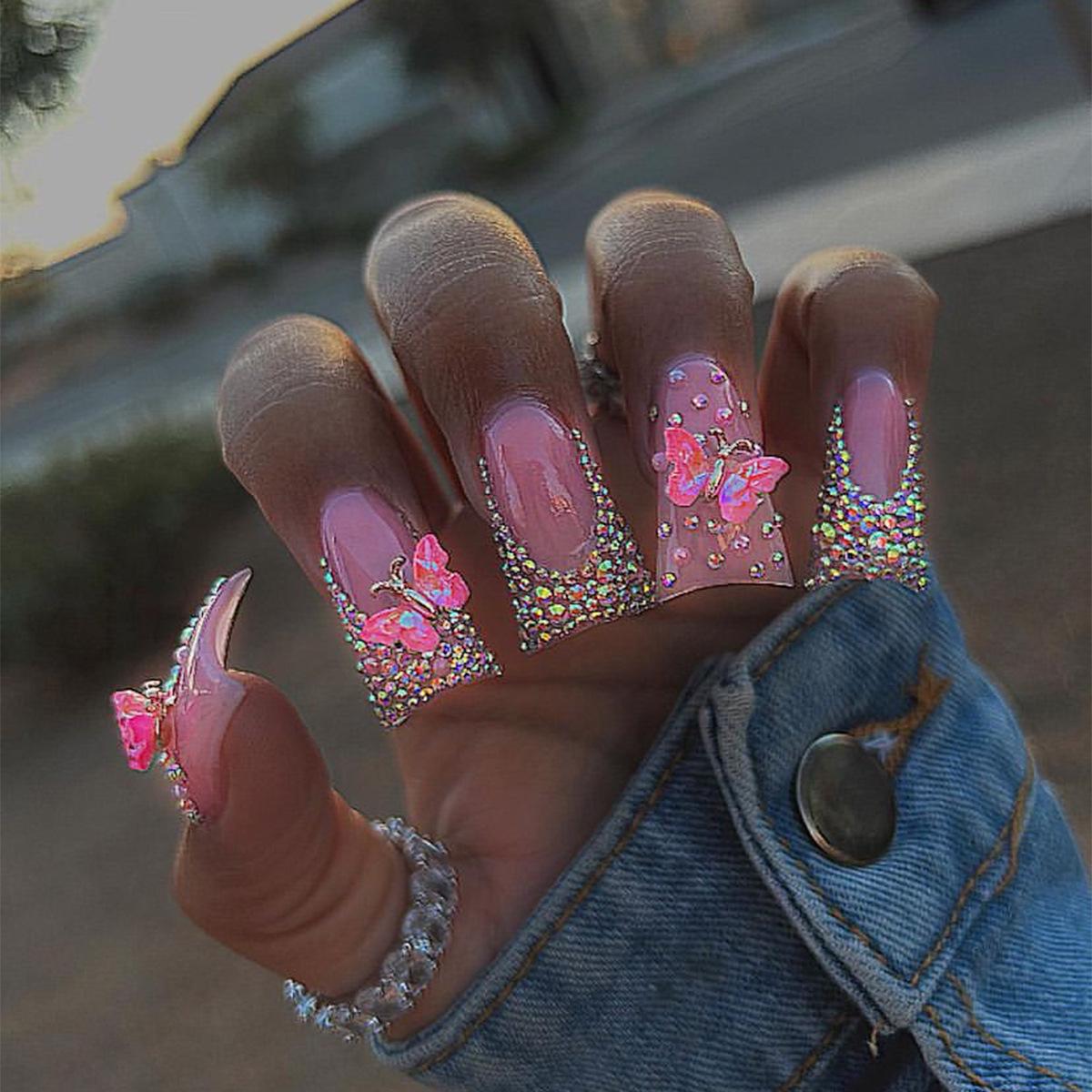 European & American Duckbill Wearable Rhinestone Butterfly False Nails - Removable French Nail Art Tips
European & American Duckbill Wearable Rhinestone Butterfly False Nails - Removable French Nail Art Tips