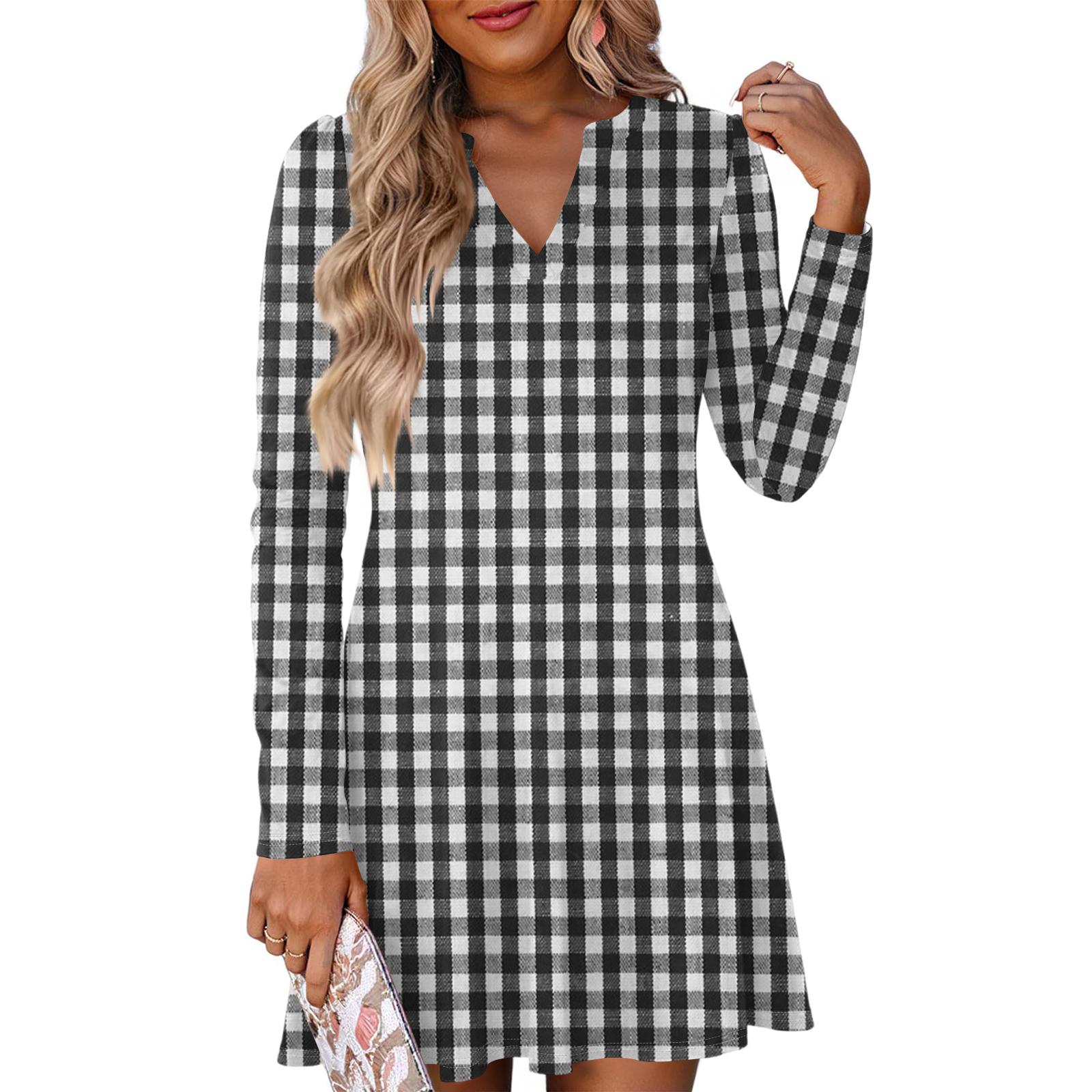 Women s Fashion Plaid V-Neck Long Sleeve Dress L чёрный
Women s Fashion Plaid V-Neck Long Sleeve Dress L чёрный