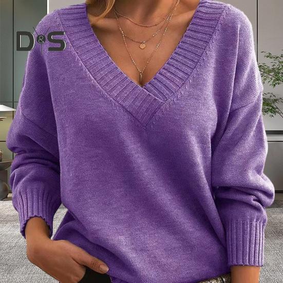 Женский осенне-зимний свитер с v-образным вырезом, вязаный однотонный свободный пуловер с длинными рукавами, эластичный мягкий теплый повседневный женский свитер
Женский осенне-зимний свитер с v-образным вырезом, вязаный однотонный свободный пуловер с длинными рукавами, эластичный мягкий теплый повседневный женский свитер