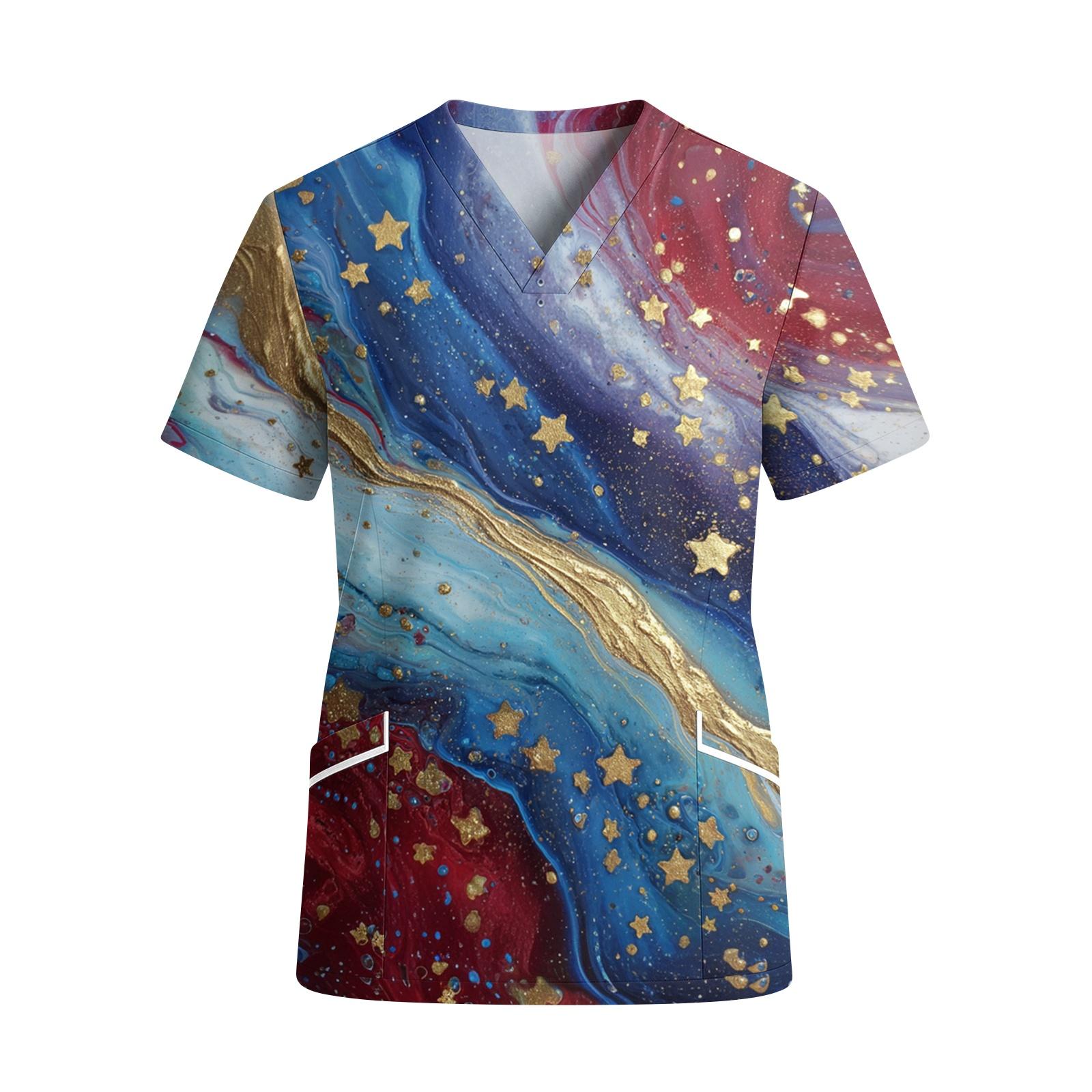 Women s V Neck Short Sleeve Work Shirt with Pockets Independence Day Star Print Medical Uniform Top for Healthcare Professionals XL небо синє кольору
Women s V Neck Short Sleeve Work Shirt with Pockets Independence Day Star Print Medical Uniform Top for Healthcare Professionals XL небо синє кольору