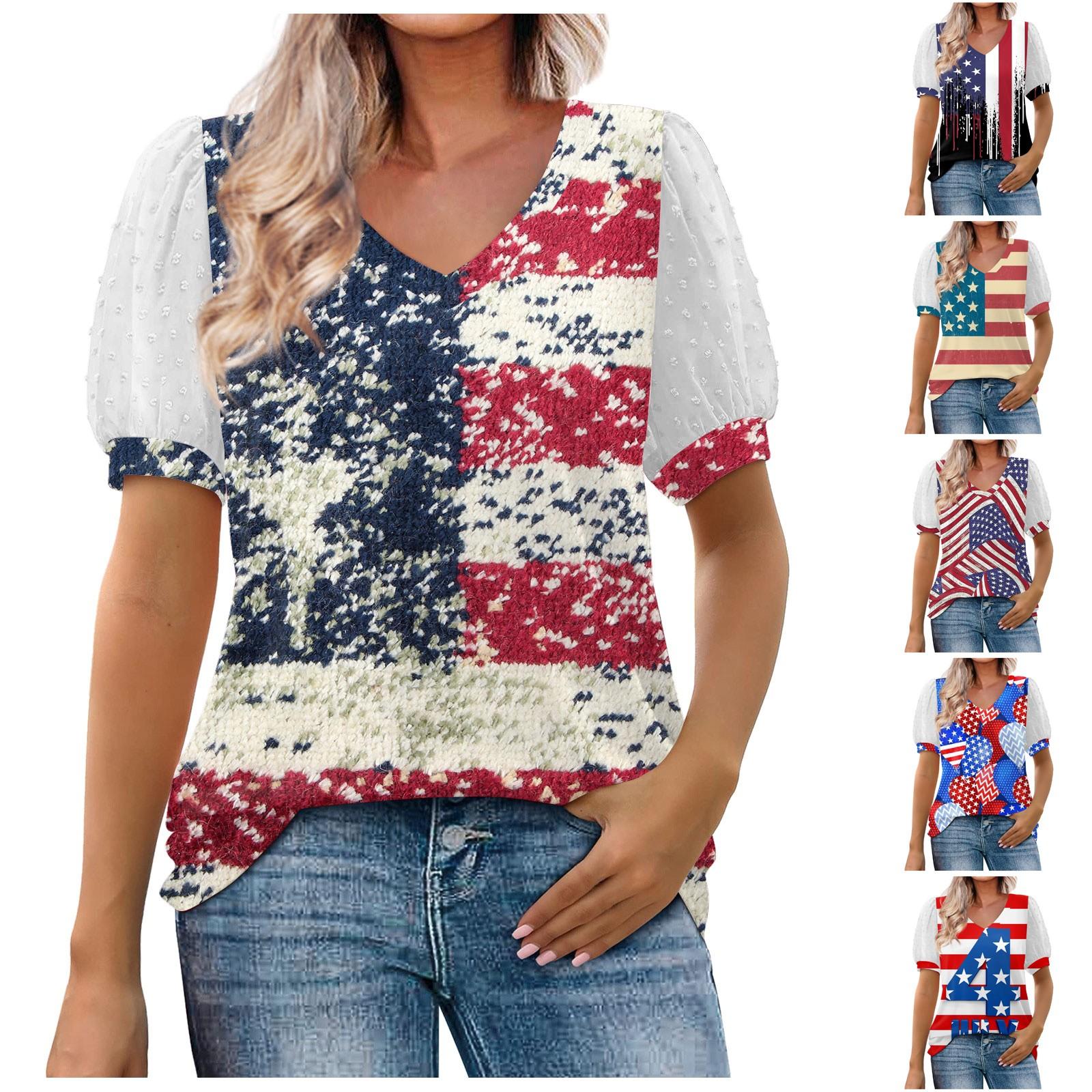 Женская футболка с v-образным вырезом в горошек и пышными рукавами на День независимости, свободная повседневная футболка с короткими рукавами и градиентом цвета, топ
Женская футболка с v-образным вырезом в горошек и пышными рукавами на День независимости, свободная повседневная футболка с короткими рукавами и градиентом цвета, топ