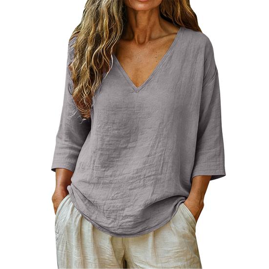 Women Tops V-Neck Half Sleeve Loose Fit Shirt Tops Pure Color Soft Comfortable Casual Summer Shirt Home Dates Versatile Wear S сірий
Women Tops V-Neck Half Sleeve Loose Fit Shirt Tops Pure Color Soft Comfortable Casual Summer Shirt Home Dates Versatile Wear S сірий