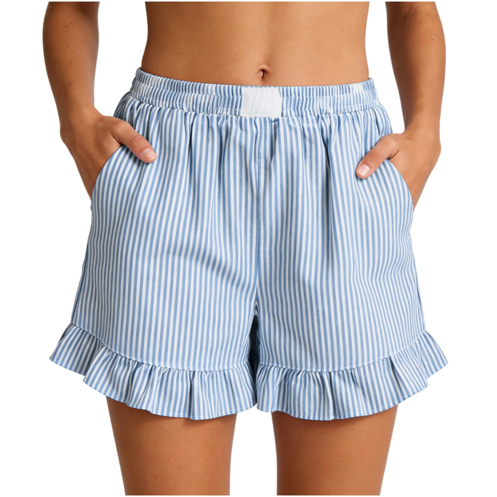Women’s Casual Summer Striped Shorts with Elastic Waist Ruffle Hem and Side Pockets Loose Fit Lightweight Design XL
Women’s Casual Summer Striped Shorts with Elastic Waist Ruffle Hem and Side Pockets Loose Fit Lightweight Design XL
