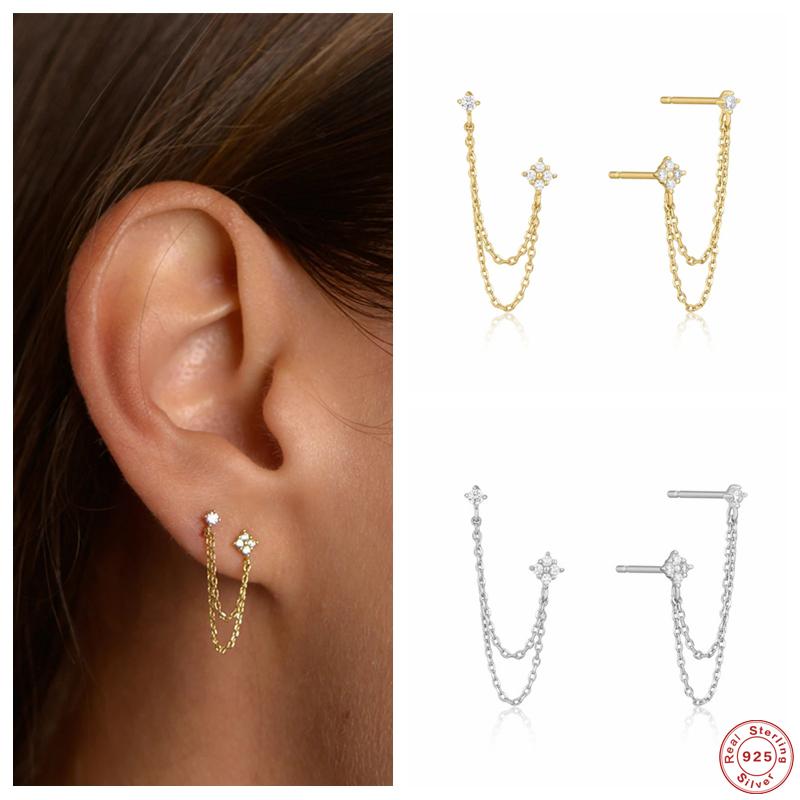 Aide 925 Sterling Silver Four Zircons Flower Stud Earrings For Women Double Studs Chain Tassel Piercing Earring 18K Gold Plated
Aide 925 Sterling Silver Four Zircons Flower Stud Earrings For Women Double Studs Chain Tassel Piercing Earring 18K Gold Plated