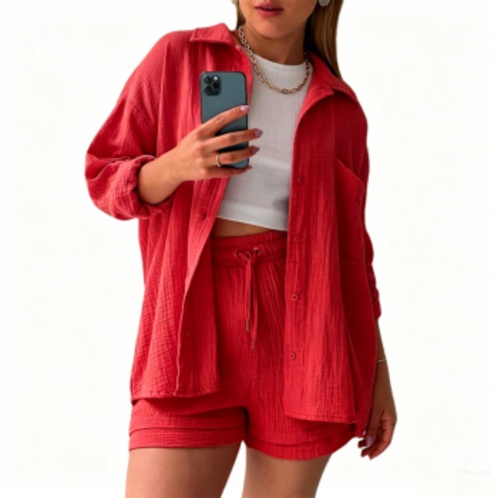 Spring Outdoor Street Women s Shirt Shorts 2-piece Set Fashion Women s Long Sleeved Shirt Shorts Home Casual Women s Set Clothing S
Spring Outdoor Street Women s Shirt Shorts 2-piece Set Fashion Women s Long Sleeved Shirt Shorts Home Casual Women s Set Clothing S