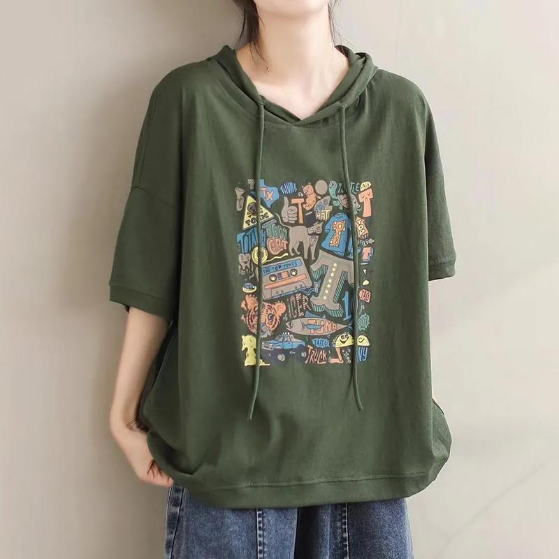 T-shirt for Women Summer Large Size Cotton Hooded T-shirt Soft Loose Printed Casual Comfortable Pullover T-shirt Top XXXXL дубильна кора
T-shirt for Women Summer Large Size Cotton Hooded T-shirt Soft Loose Printed Casual Comfortable Pullover T-shirt Top XXXXL дубильна кора