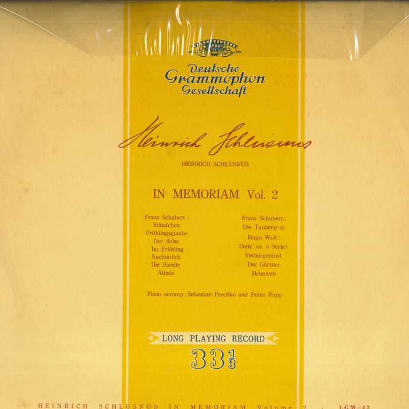 LP Record - Heinrich Schlusnus Favorite Songs V LGM43 DEUTSCHE GRAMMO Japan Classical Used
LP Record - Heinrich Schlusnus Favorite Songs V LGM43 DEUTSCHE GRAMMO Japan Classical Used