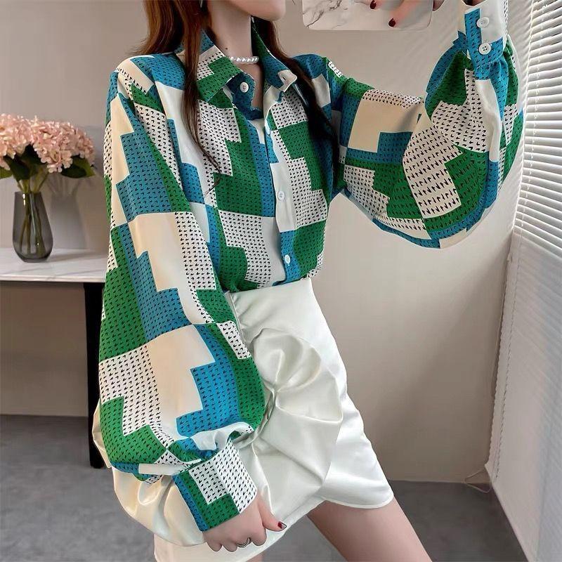 Printed Women s Chiffon Shirt Geometric Pattern Contrasting Lapel Famale Button Up Shirts Spring Leisure Fashionable Ladies Long Sleeved Top S зелёный
Printed Women s Chiffon Shirt Geometric Pattern Contrasting Lapel Famale Button Up Shirts Spring Leisure Fashionable Ladies Long Sleeved Top S зелёный
