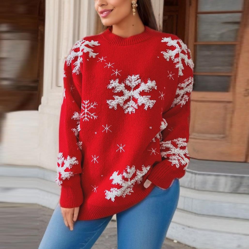 Red Christmas sweater, women s snowflake towel, embroidered round neck long sleeved Christmas themed pullover sweater 3505 XL червоний
Red Christmas sweater, women s snowflake towel, embroidered round neck long sleeved Christmas themed pullover sweater 3505 XL червоний