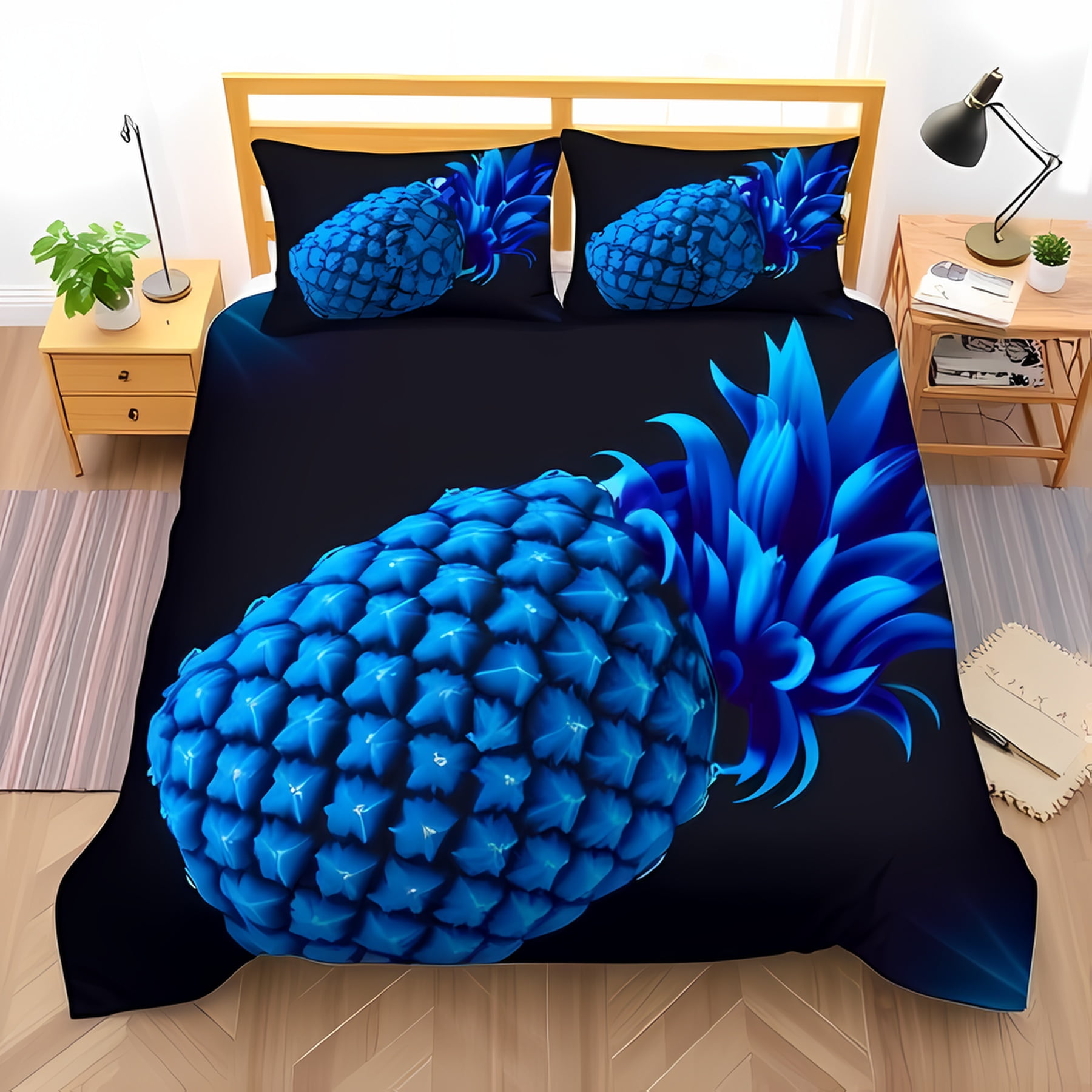 Comforter Vibrant Blue Pineapple Bedding Set Modern Tropical Design On Black Background Suitable Children Kids And Adults Comforter (quilt)-EU Single(135*200cm)3pcs
Comforter Vibrant Blue Pineapple Bedding Set Modern Tropical Design On Black Background Suitable Children Kids And Adults Comforter (quilt)-EU Single(135*200cm)3pcs