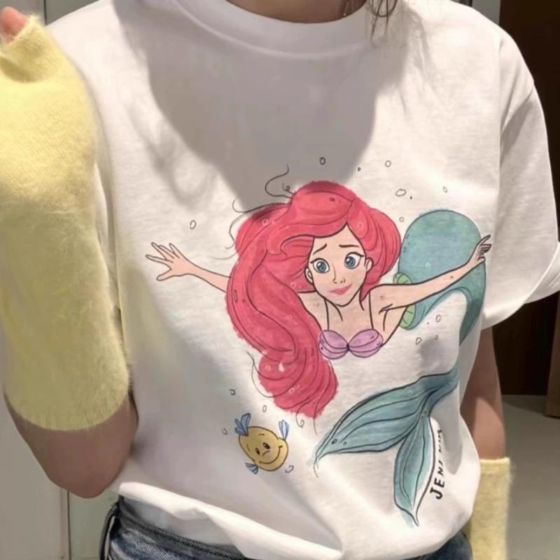 Sweet and Cute Mermaid Cartoon Printed Princess Short sleeved Tshirt Womens Loose Korean Vintage Short sleeved Top S
Sweet and Cute Mermaid Cartoon Printed Princess Short sleeved Tshirt Womens Loose Korean Vintage Short sleeved Top S