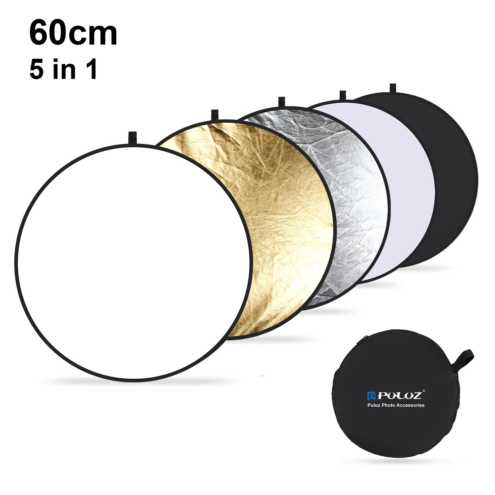 5-in-1 Collapsible Multi-Disc Reflector with Reversible Covers - Silver, Gold, White, Black, Translucent for Photo Studio & Outdoor Use 5in1 (60cm)
5-in-1 Collapsible Multi-Disc Reflector with Reversible Covers - Silver, Gold, White, Black, Translucent for Photo Studio & Outdoor Use 5in1 (60cm)