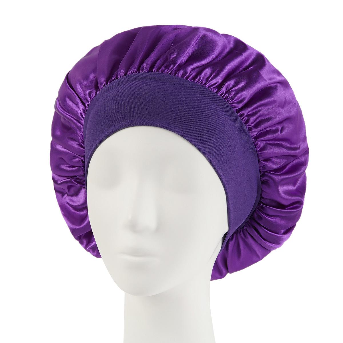 Однотонный шелковый чепчик для волос, сатиновый чепчик, на День святого Валентина, для защиты волос, черный, для ночного ухода, для дневного домашнего комфорта, бьюти-инструмент one-size фиолетовый