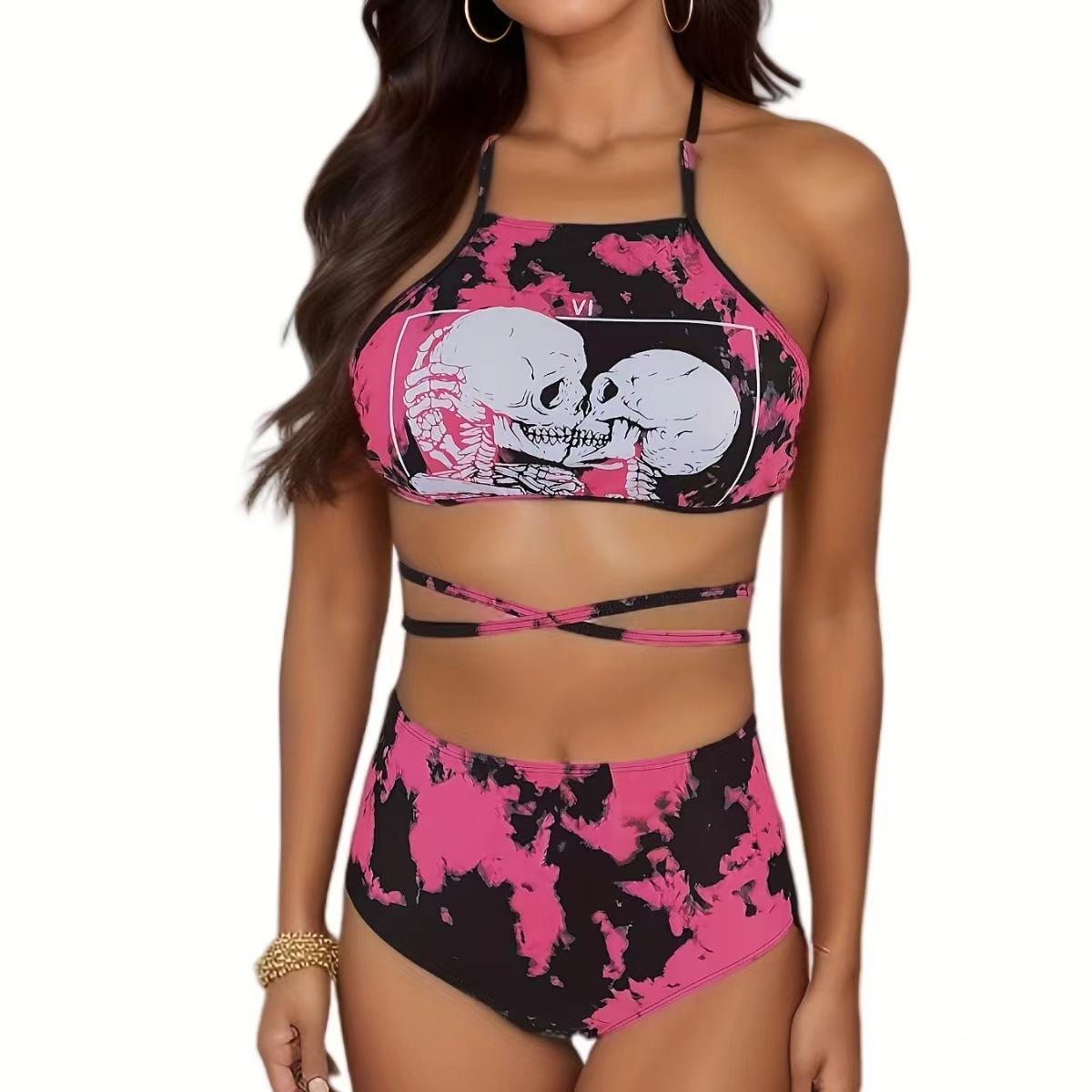 Women s Tie Dye Skull Print Bikini Set Halter Neck Crop Top Crisscross Wrap High Waist Bottom Gothic Punk Summer Beach Swimwear S красный
Women s Tie Dye Skull Print Bikini Set Halter Neck Crop Top Crisscross Wrap High Waist Bottom Gothic Punk Summer Beach Swimwear S красный