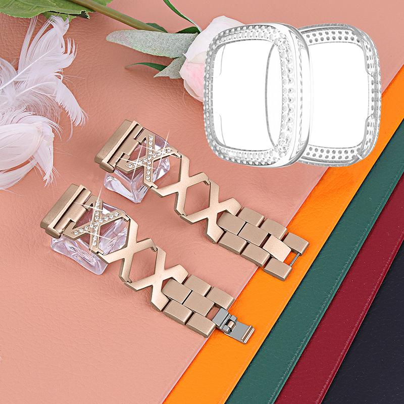 For Fitbit Versa 3/Sense X-Shape Design Stainless Steel Bracelet Replacement Wrist Strap+Two Row Rhinestones Transparent Anti-scratch Watch Case Gold
For Fitbit Versa 3/Sense X-Shape Design Stainless Steel Bracelet Replacement Wrist Strap+Two Row Rhinestones Transparent Anti-scratch Watch Case Gold