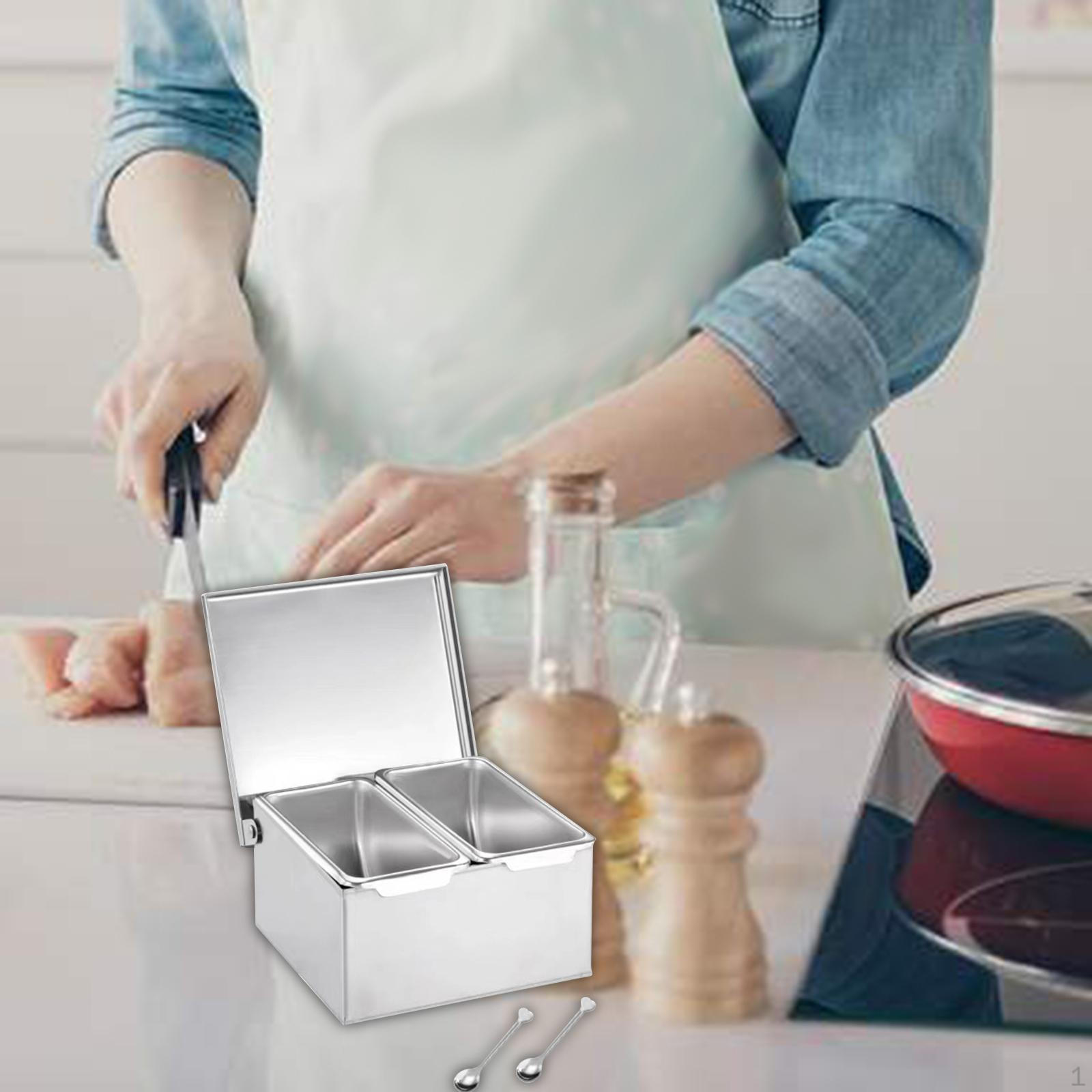 Condiment Jars Seasoning Containers Canisters Spice Pots Multi Compartments Stainless Steel Two Grids
Condiment Jars Seasoning Containers Canisters Spice Pots Multi Compartments Stainless Steel Two Grids