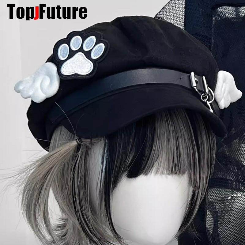 Оптовая продажа на заказ по индивидуальному заказу женские береты в стиле Харадзюку в стиле готической Лолиты шляпа-берет Y2K для девочек с крыльями ангела, собак, собачьей лапой, ручная работа, солнцезащитные шляпы