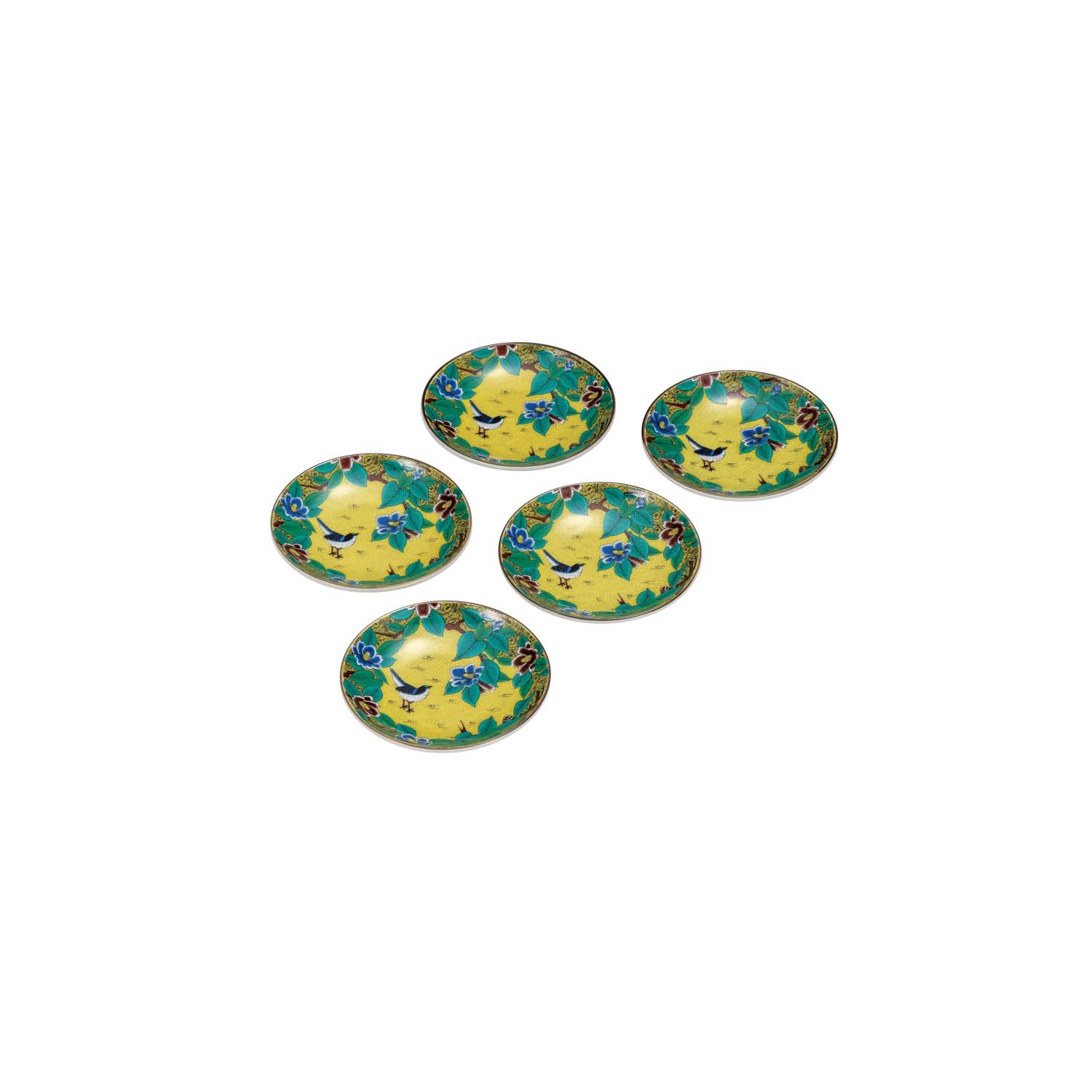 Set of 5 Kutani Ware Small Plates, Yoshidaya, Camellia and Bird Design
Set of 5 Kutani Ware Small Plates, Yoshidaya, Camellia and Bird Design