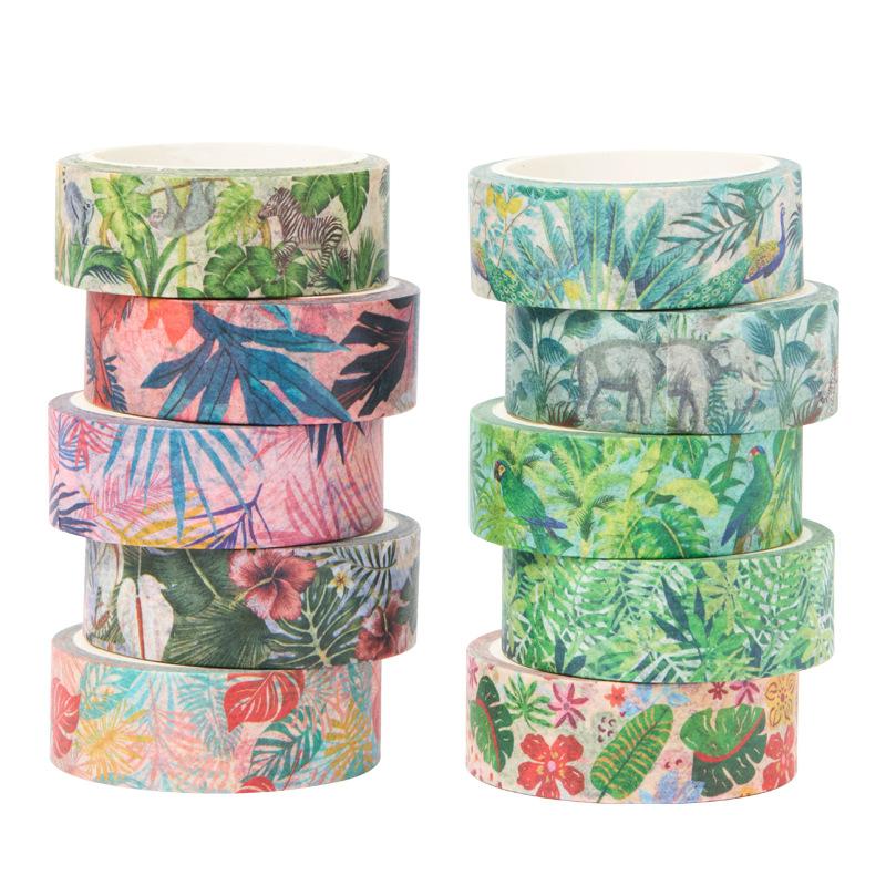 10 Rolls Rainforest Washi Tape Set in Painting Style Tropical Plant Drawing Masking Animals Graphic Decorative Tapes
10 Rolls Rainforest Washi Tape Set in Painting Style Tropical Plant Drawing Masking Animals Graphic Decorative Tapes