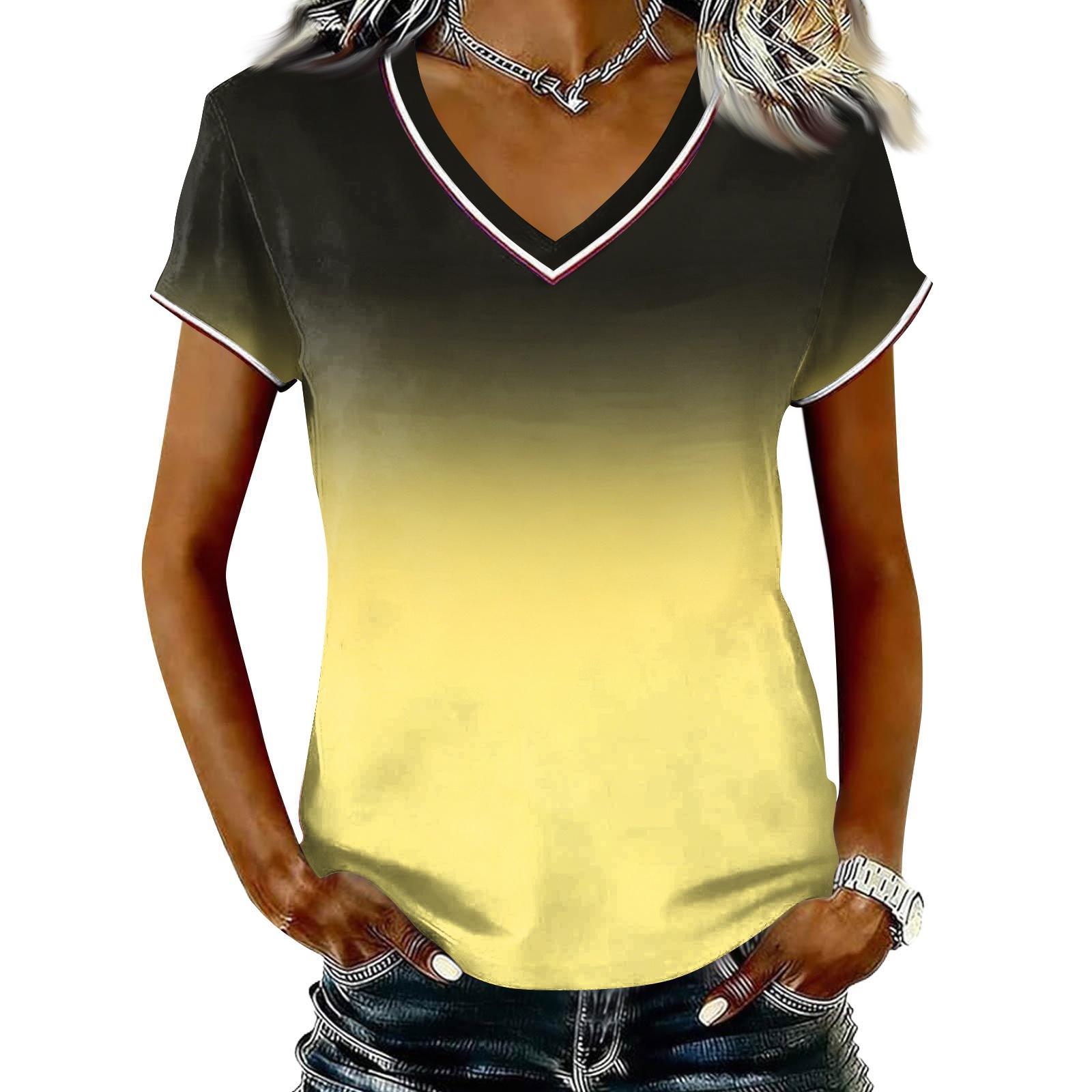 Women Casual V Neck Short Sleeve Pullover T Shirt Gradient Print Top Lightweight Soft Fabric Comfortable Fit S
Women Casual V Neck Short Sleeve Pullover T Shirt Gradient Print Top Lightweight Soft Fabric Comfortable Fit S