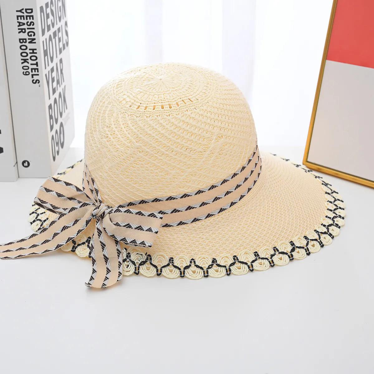 WTEMPO Складные солнцезащитные шляпы с принтом в виде банта на весну и лето, женские однотонные широкополые шляпы для отдыха, путешествий, пляжа, дышащие солнцезащитные шляпы 1pc бежевый
