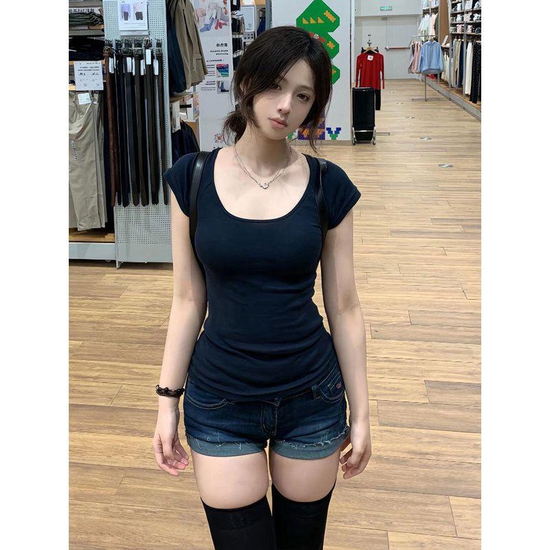 Pure Desire U-Neck Short-Sleeve T-Shirt for Women, Summer 2025 New Style, Chic Waist-Cinching Slim-Fit Flattering Hot Girl Tight Top Blue S
Pure Desire U-Neck Short-Sleeve T-Shirt for Women, Summer 2025 New Style, Chic Waist-Cinching Slim-Fit Flattering Hot Girl Tight Top Blue S