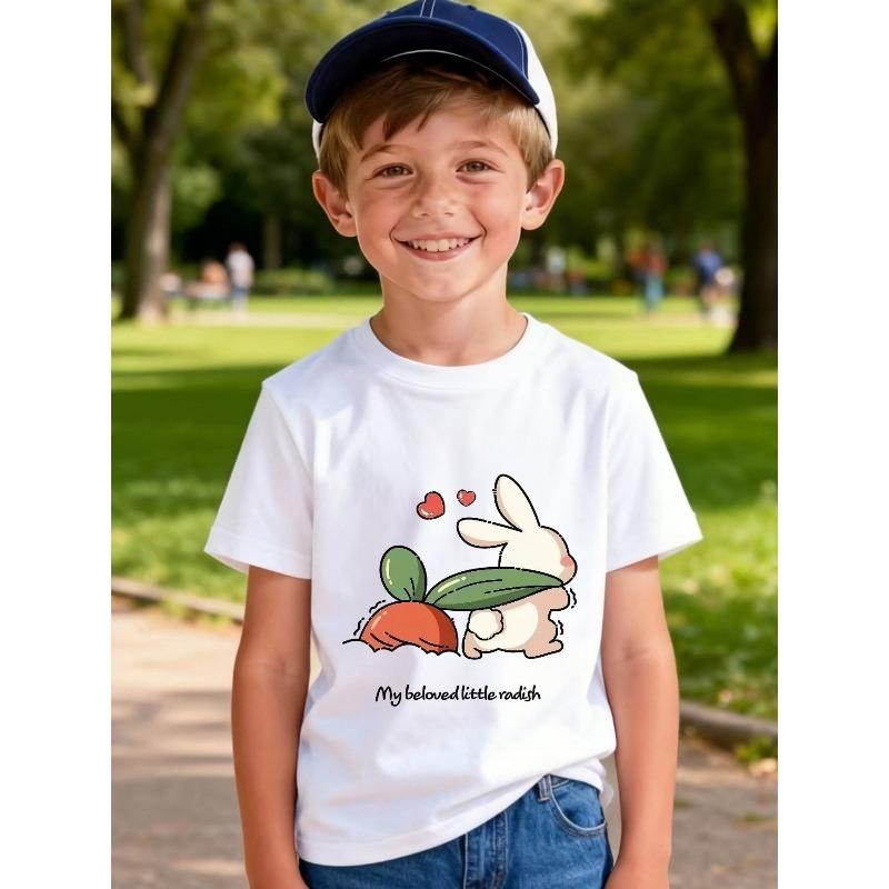 European Size Boys Round-neck Short-sleeved T-shirt with Cartoon Rabbit Pulling A Carrot Pattern Print 164cm білий
European Size Boys Round-neck Short-sleeved T-shirt with Cartoon Rabbit Pulling A Carrot Pattern Print 164cm білий
