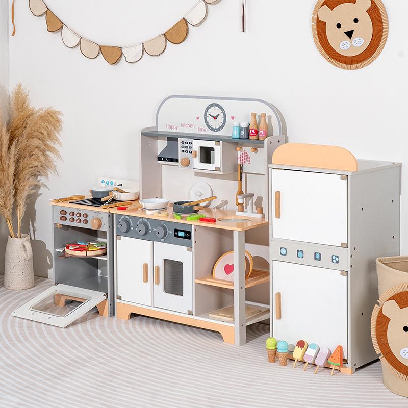 Nordic Style Wooden Play Kitchen Set: Includes Refrigerator, Oven, and Cooking Simulation for Kids.
Nordic Style Wooden Play Kitchen Set: Includes Refrigerator, Oven, and Cooking Simulation for Kids.